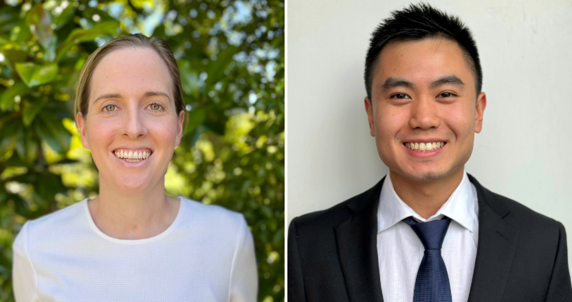 Two men dressed in suits on stage