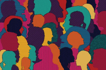 A collage of multicoloured figures